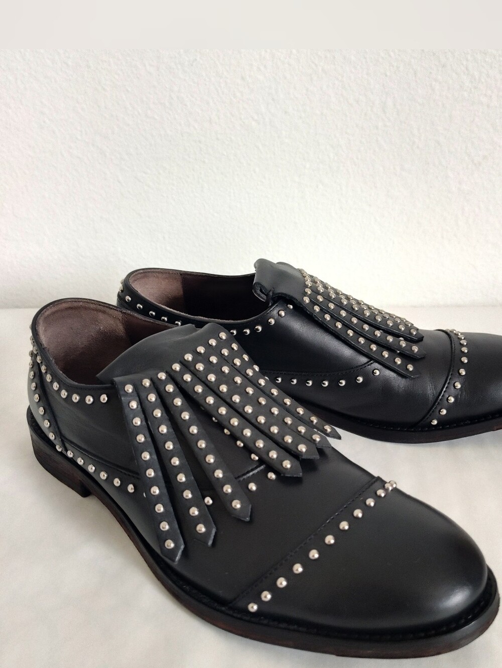 NEW BOEMOS 8957 Italian Leather Black Studded Kiltie Oxford Women's EU 41 US 10